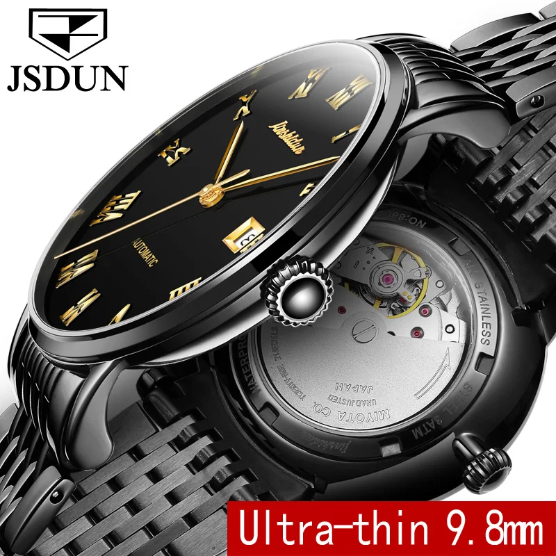 

JSDUN Thin Mechanical Watch Business Men Clock Auto Date Steel Strap Top Brand Male Automatic Wristwatch relogio masculino 8809G