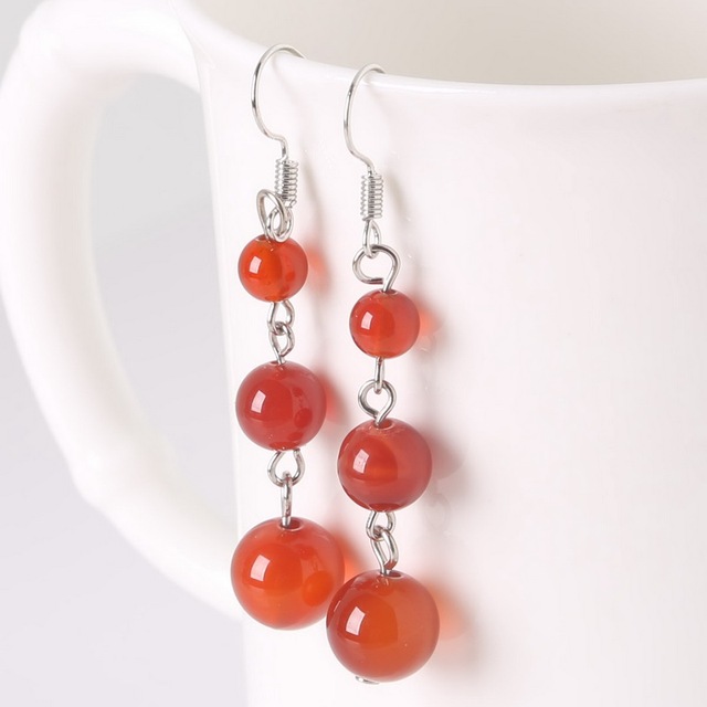 Fashion 6mm+8mm+10mm Earrings for Women Natural Tiger Eye Beads Stone Dangle Long Lady Earrings Jewelry