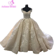 Свадебные платья с кристаллами на заказ Пышные свадебные платья с объемными цветами, кружевные свадебные платья с блестками Robe De Mariee