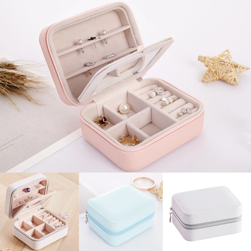 Womens Portable Travel Jewelry Box Organizer PU Jewellery Ornaments Case Storage