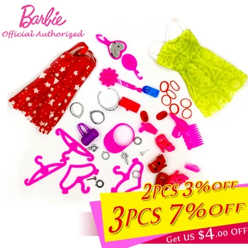 

2 Clothes 40pcs Accessories Barbie Doll Toy Dress Fashion Skirt High Heels Shopping Bag Beautiful Necklace Barbie Accessories