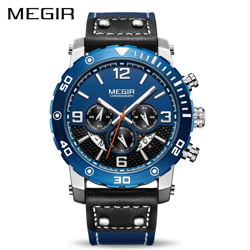 Preise Kreative MEGIR Chronograph Sport Männer Uhr Leder Band Army Military Handgelenk Uhren Uhr Männer Relogio Masculino Quarzuhr