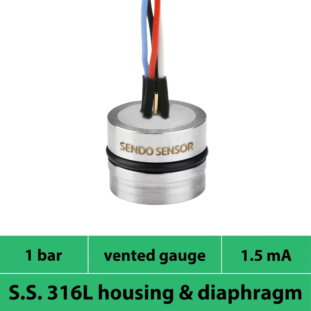 0-100 кПа, от 0 до 1 бар, 0,1 МПа vent gauge, пьезорезистивная зондирующая капсула, масляные, мВ выход, нержавеющая сталь 316 л Материал