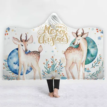 

Drop Shipping Merry Christmas elk Wearable Hooded Blanket For Kids Adult Throw Blanket Plaids sofa/Bed Couch Cover Bedspread