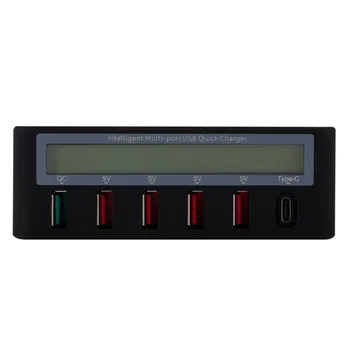 

HUB Splitter with 5 Ports QC3.0 USB +Type-C Fast Charge HUB With LCD Display For iPad For Samsung Super Charger 704
