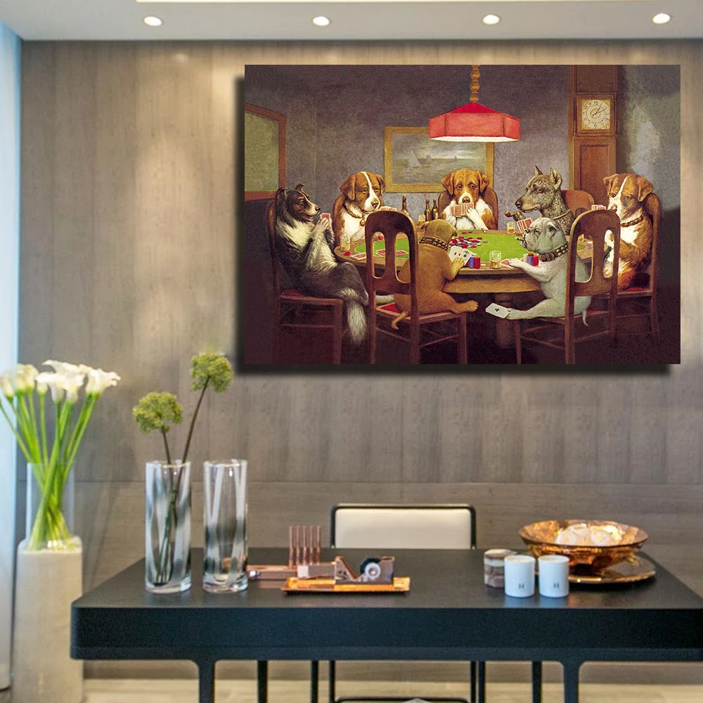 Preise QKART Öl Malerei Wand Kunst Leinwand Drucke Hunde Spielen Poker keine Gerahmte Tier Wand Bilder für Wohnzimmer Poster und drucke