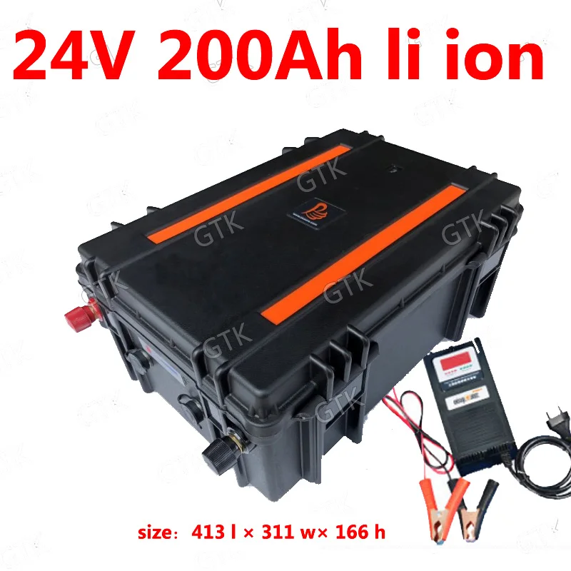 

waterproof 24V 200AH Lithium ion battery BMS 7s 24V li ion battery for RV Tricycle backup power van solar golf cart +20ACharger