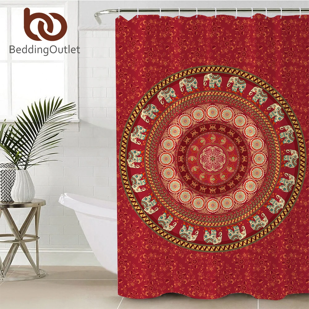 BeddingOutlet Boho Elephant Shower Curtain for Bathroom Mandala Bath Curtain With Hooks Waterproof Polyester cortina de ducha