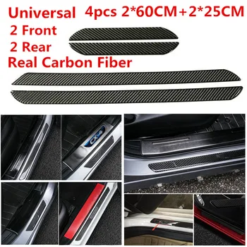 

4pcs Car Door Plates Protectors 60+25CM Real Carbon Fiber Front Rear Scuff Plate Door Sill Cover Panel Step Protector Universal