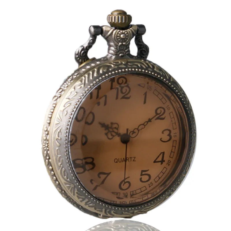 Retro Pocket Watch Antique Transparent Brown Crystal Cover Slim Chain Nurse Watches Graceful Pendant Clock Best Gifts for Family (3)