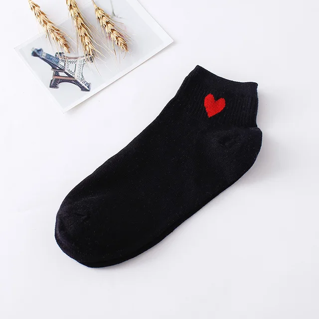 10pcs=5pairs Women Short Socks Red Heart Cute College Fresh Female Socks Soft Cotton Summer Autumn Hot Sale Girls Sock Meias Sox A