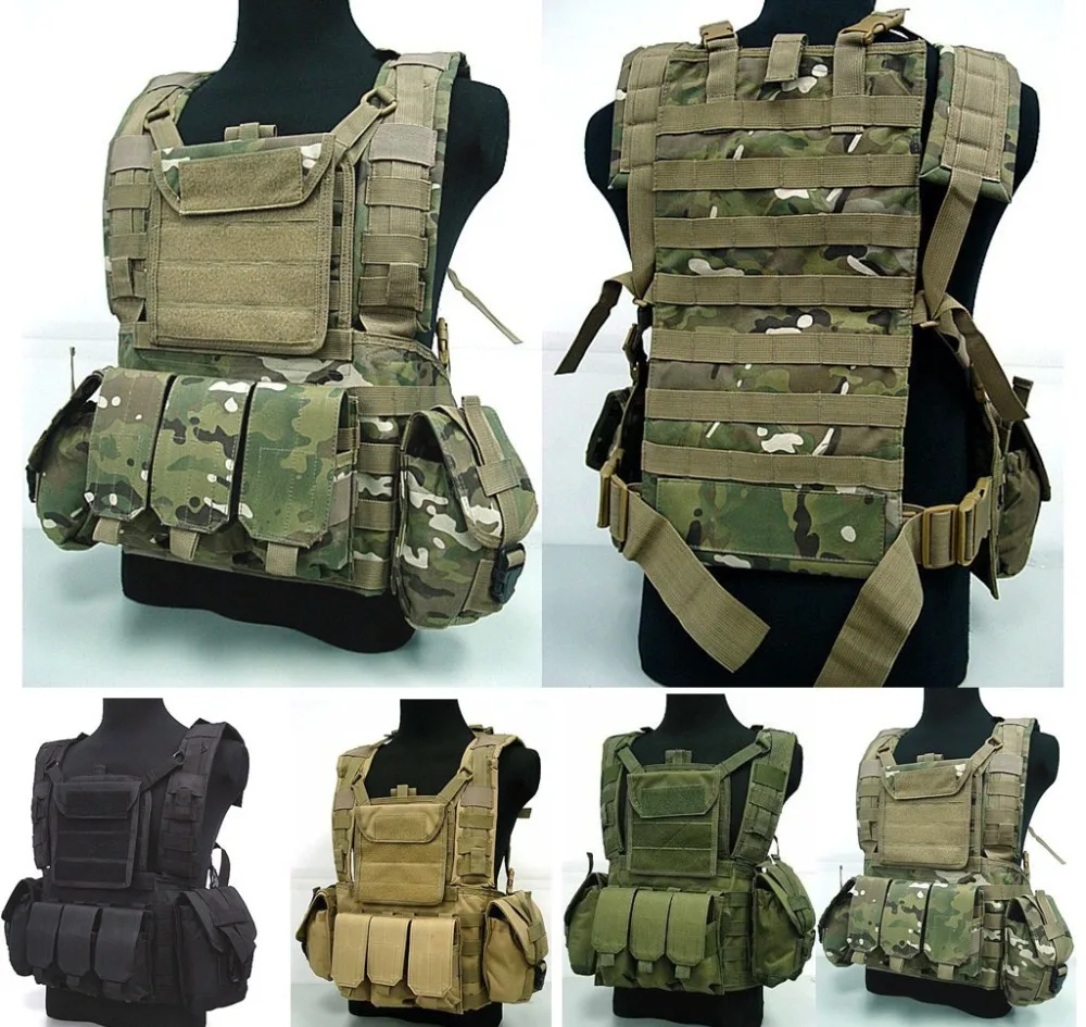 Military USMC Tactical Combat Molle RRV Chest Rig Paintball Harness Airsoft Vest W/ Canteen Hydration Rifle Mag Pouch Multicam