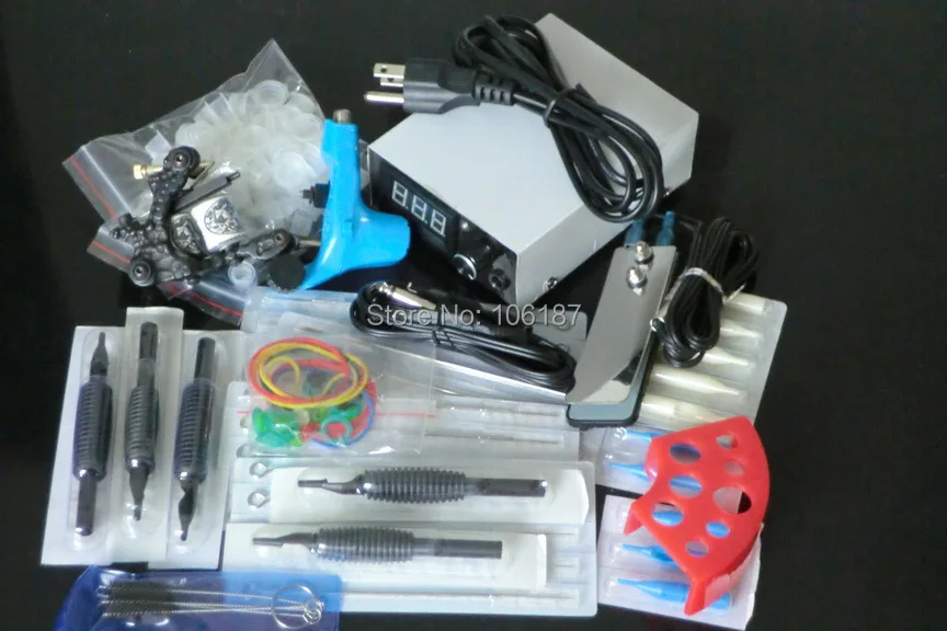 

New Complete Tattoo Kit Sets 2 Machines Guns Grips Needles Tips Power Set Equipment Supplies