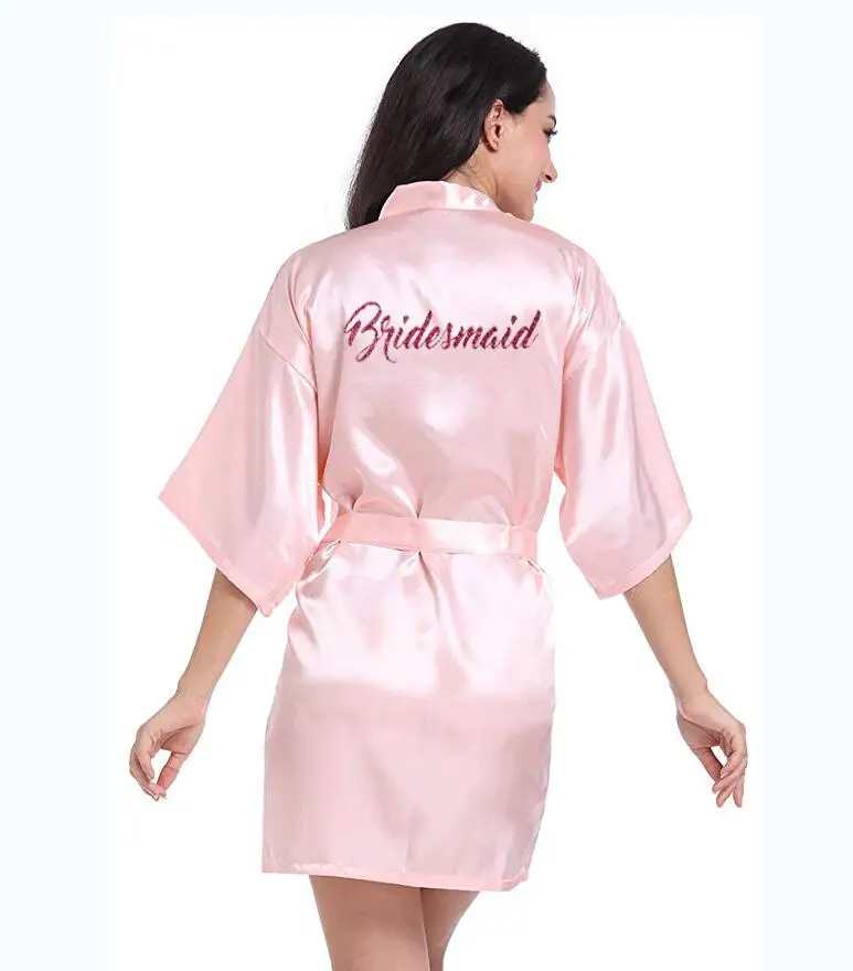 

Personalised robe with hot pink glitter Women bride robe Silk Kimono bridesmaid robe Bath satin robe AU