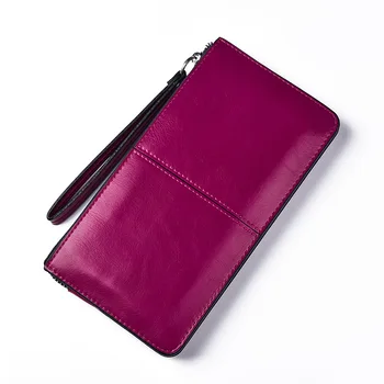 

New 2018 casual high-capacity women wallets Oil wax Leather lady long clutch coin wallet high quality purse for women girls