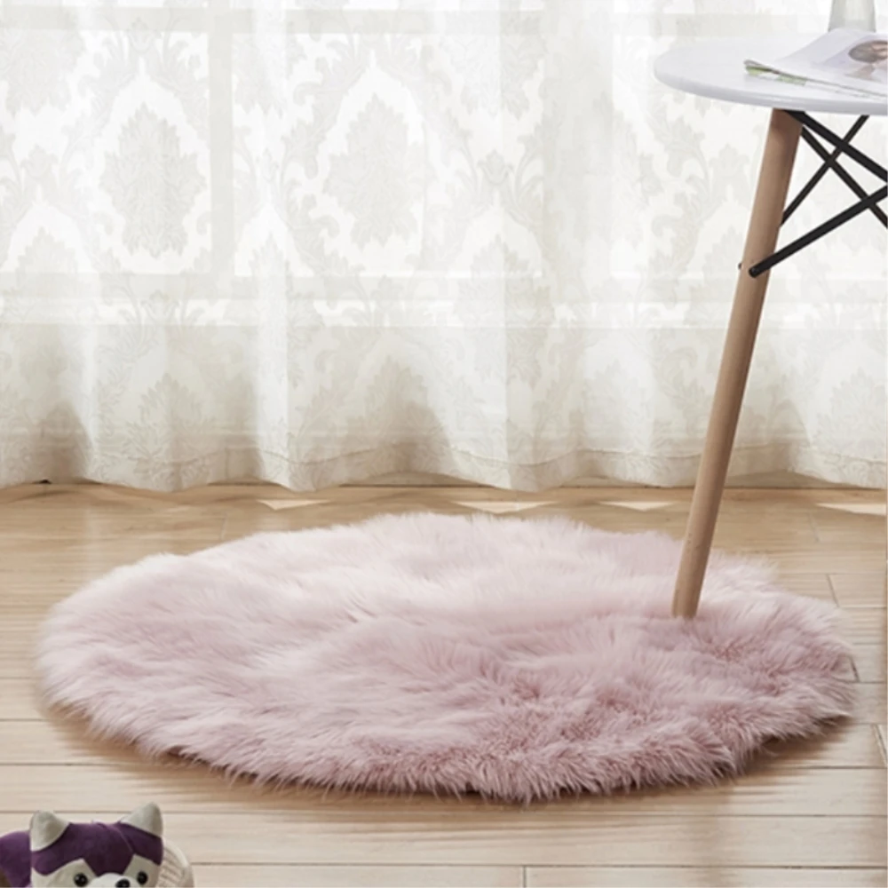 RAYUAN роскошный круглый розовый ковер из овчины, искусственный коврик, подушка для сиденья, мех, простой пушистый мягкий коврик, 30-140 см
