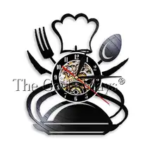 Cubertería de cocina, reloj de pared con registro de vinilo, gorro de Chef, Vintage, cocina, habitación, restaurante, servicios de Catering, decoración de pared, reloj artístico