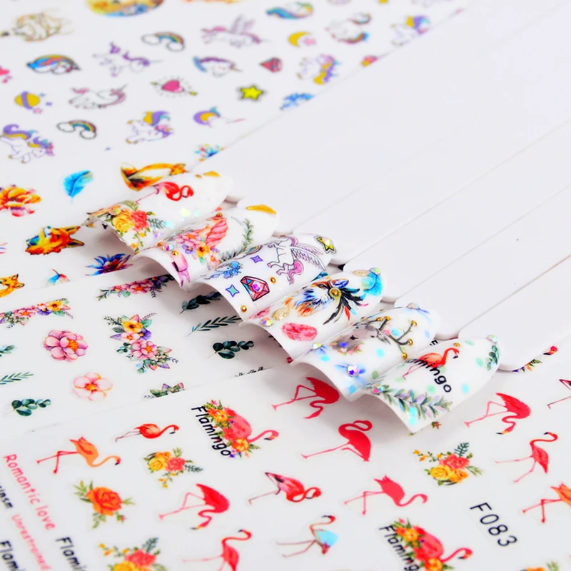 

5Pcs Blooming Flower Flamingo Necklace 3D Embossed Nail Sticker Colorful Decals Self Adhesive Sticker Decoration Set