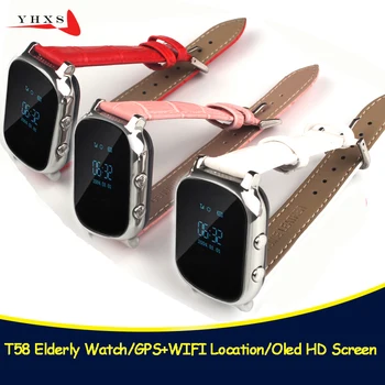 

T58 Smart Kids Elder Safe OLED SOS Call GPS WIFI LBS Location Finder Tracker Child Elder Remote Monitor Leather Strap Watch