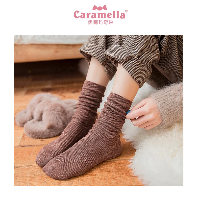 Женские блестящие носки Caramella модные серебристые и золотые яркие женские осенние