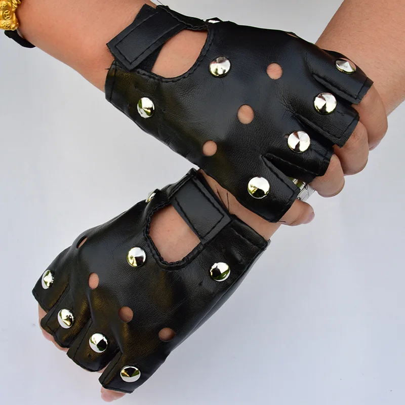

punk rock disco polo dance rivet gloves gothic party club fingerless hold PVC leather handwear costumes adult men women mittens