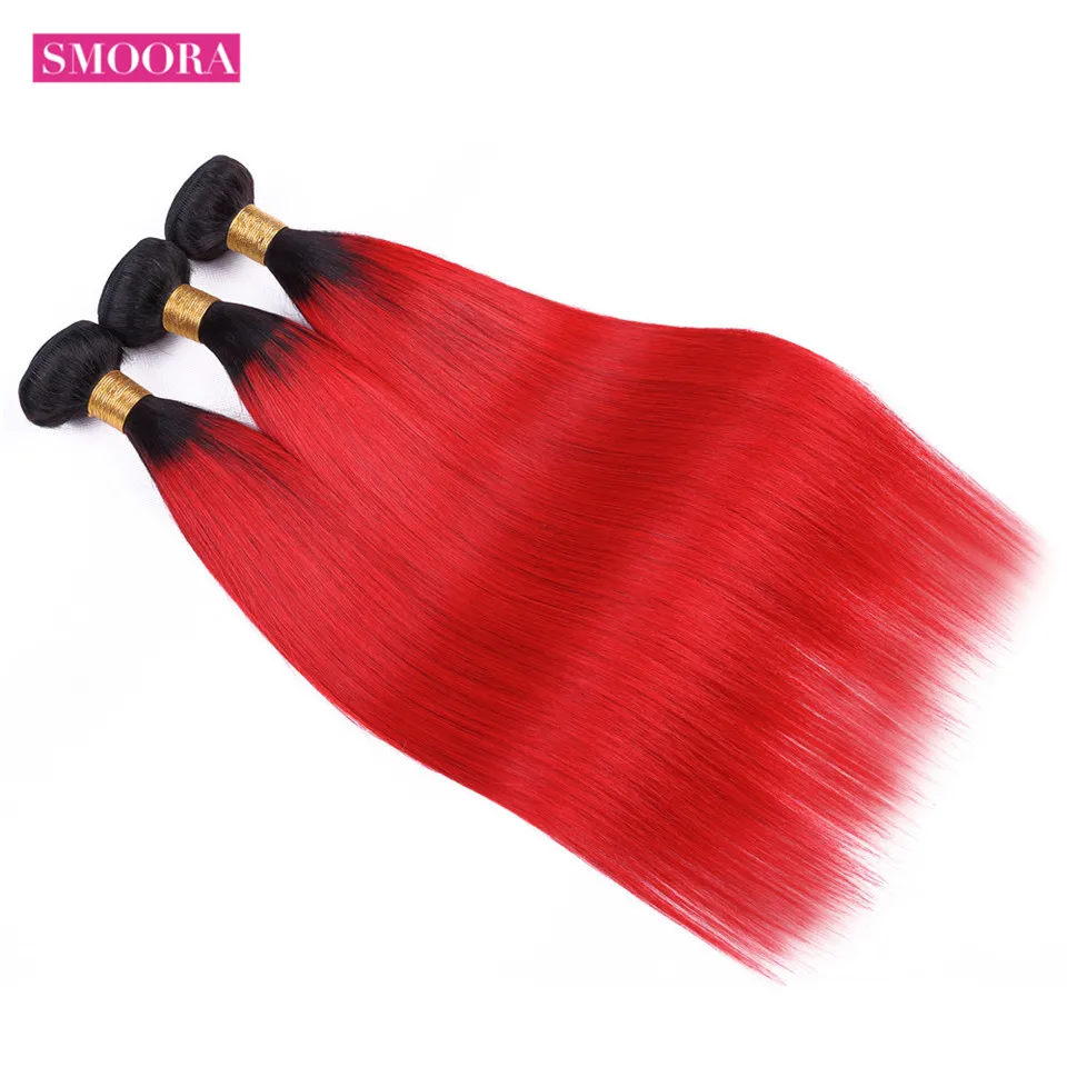 

Smoora Ombre Human Hair Bundles 3 Pcs /Lot Dark Roots 1B/Red Brazilian Straight Two Tone Ombre Hair Extensions Non Remy Hair