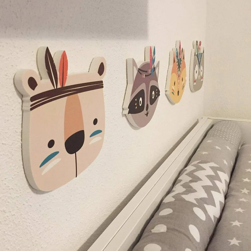 Ins Europe home decoration cartoon animal cute fox wall stickers for kids room wooden bedroom Wardrobe wall decoration drop ship