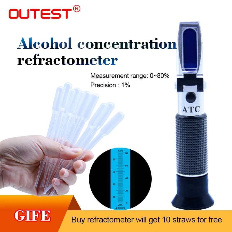 OUTEST Refractometer Alcohol Alcoholometer meter 080V/V ATC Handheld Tool Hydrometer RZ122