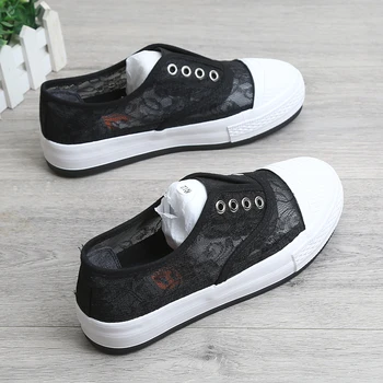 

Pine cake thick bottom canvas shoes female summer new hollow net gauze breathable female net shoes a footpin lazy female shoes
