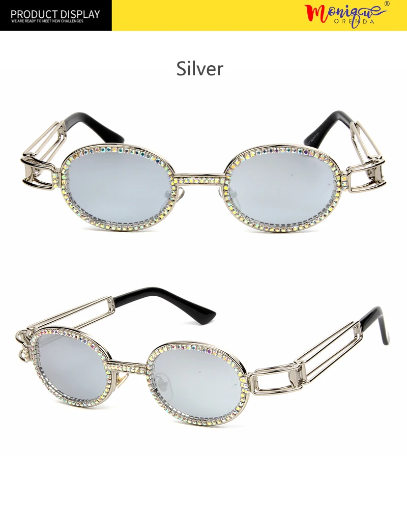 Маленькие овальные солнцезащитные очки, Женские винтажные стимпанк Солнцезащитные очки, мужские прозрачные линзы, стразы, анти-голубые лучи, очки oculos