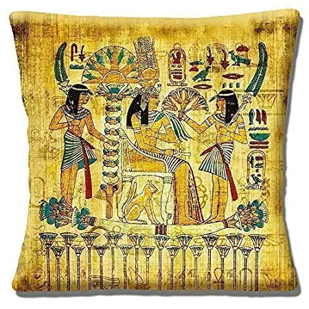 Egyptian Cleopatra Cushion Cover 16x16 inch 40cm Ancient Symbols Birds Cats