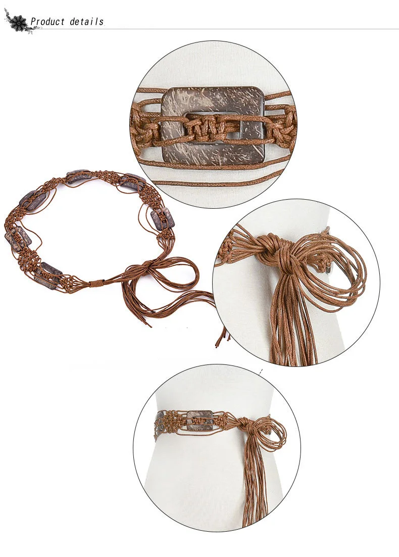 Чешского плетение с поясом в виде веревки для Для женщин Бохо ручной работы личности бисер леди Креативный дизайн талии пояс Cinturon Mujer BZ60