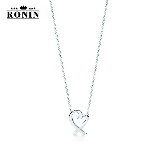 

RONIN 100% Sterling Silver Height Quality 1:1 Have Logo TIFF Loving Heart Mini Pendant Necklace Women's Jewelry Free Mail
