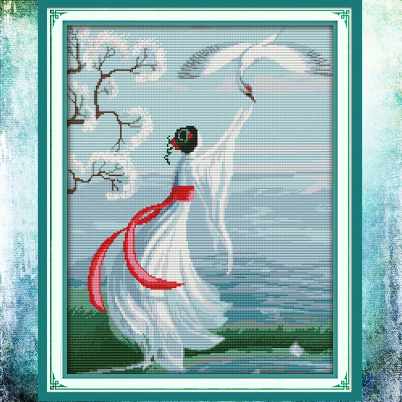 

JoySunday crossstitch needlework kits set White crane & fairy girl DMC14CT11CT livingroom bedroom baby room factory wholesale