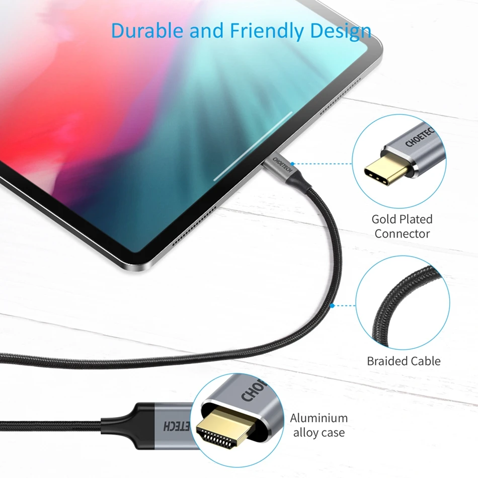 Choetech USB C HDMI кабель 4K@ 60Hz 2m type C-HDMI для MacBook samsung Galaxy S9/S8 huawei mate 20 P20 Pro USBC HDMI адаптер