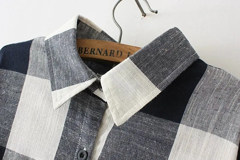 Women Cotton and Linen Blouses Plus Size Long Sleeve Shirt Casual Plaid Long Blouse 3XL KKFY2263oil