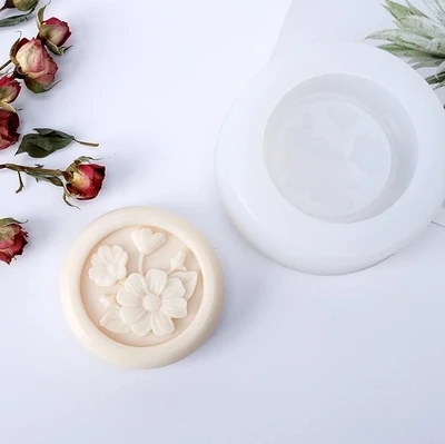 

Silicone Mould 3d round shape Relief Flower pattern Soap Mold DIY Nordic Articraft Silica Gel Aroma Stone Mold