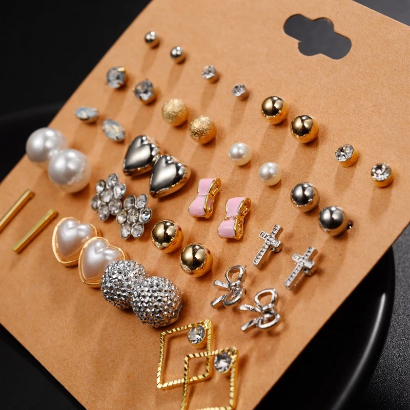 20 Pairs Pearl Floral Geometric Stud Earrings Cool Stud Earrings For