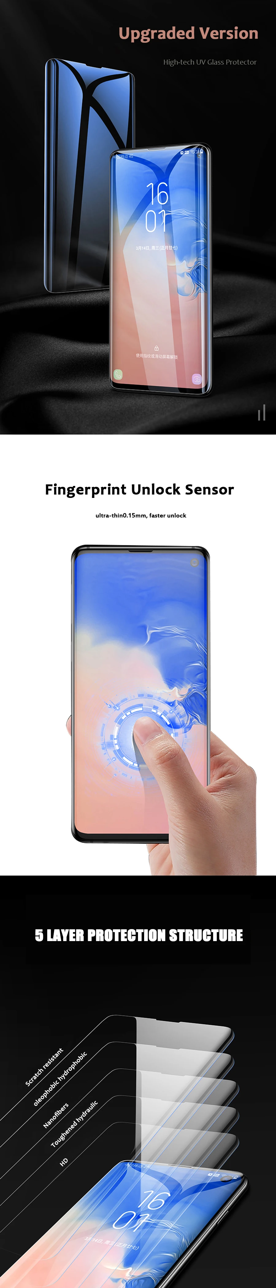 VALAM UV полное клеевое закаленное стекло для samsung S10 полное покрытие нано жидкое прозрачное УФ стекло протектор для samsung S10 Plus