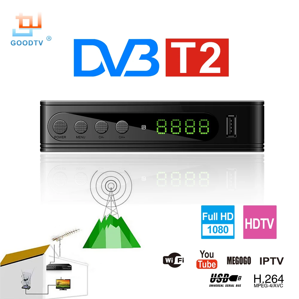 U2C DVB T2 Wifi TV Tuner DVB-T2 Receiver Full-HD 1080P Digital Smart TV Box Support MPEG H.264 I PTV Built-in Russian manual