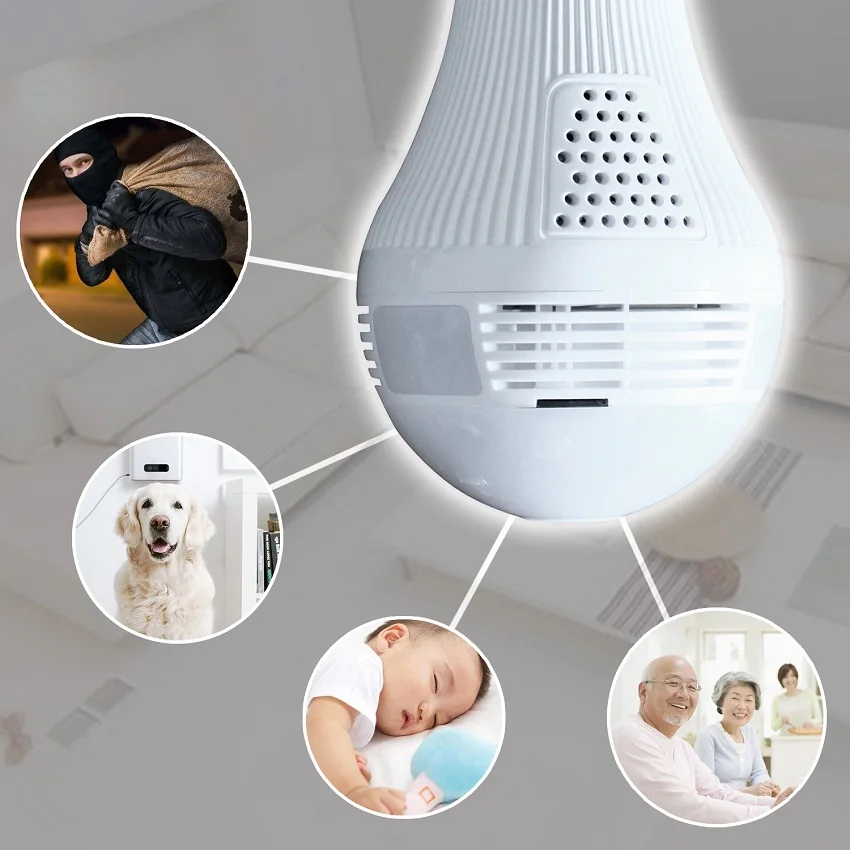 Wifi лампа панорамная камера 360 градусов cctv умный дом 3D рыбий глаз VR CAM 1.3MP 2.0MP