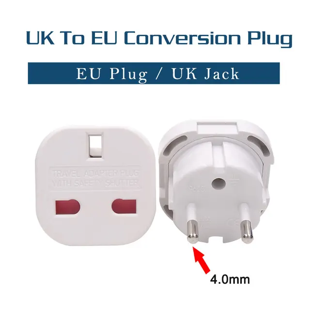 1 PC UK TO EU AC Power Socket Plug Travel Charger Adapter Converter 4.0mm Electrical Socket EUR European Charger power socket white