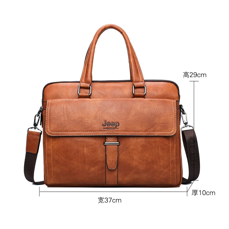 JEEP BULUO Men Briefcase Bag For 14 inch Laptop Business Bags 2 pcs Set Handbag Large Capacity Leather Office Bags Business Trip