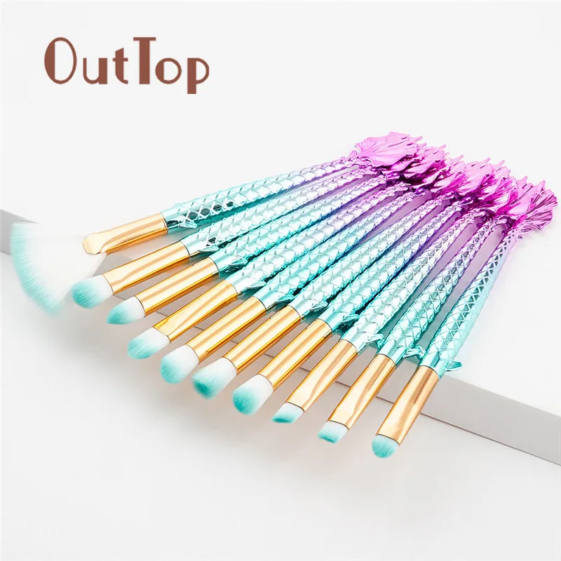 

A# 2017 New 10Pc Sparkling Fortune Fish Foundation Eyeshadow Contour Eye Lip Makeup Brushes Set #1026 **