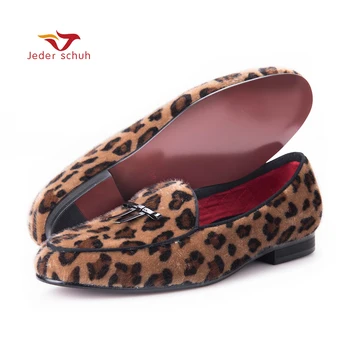 

Jeder Schuh new arrival Handmade men leopard velvet shoes with small tie and round tongue Fashion prom and Banquet men's loafers