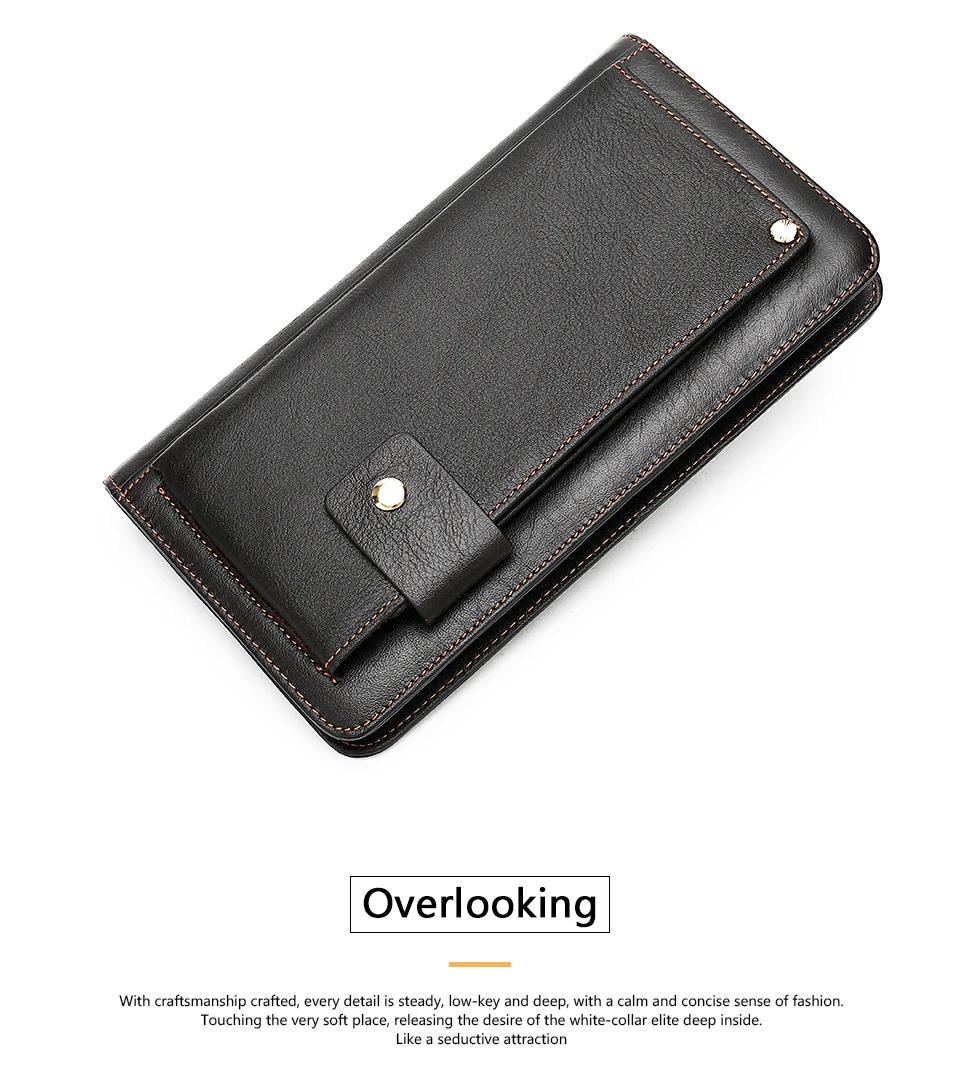 14 Men's Wallet Genuine Leather Wallet MaleMen Clutch Bags Long Clutch Purse for Men Walllets with Coin Zipper for Credit Card