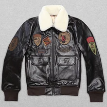 Новая мужская куртка пилот шерстяной воротник жир свободный большой размер мужской короткий Slim Fit Авиатор толстые Cowskin зимние пальто