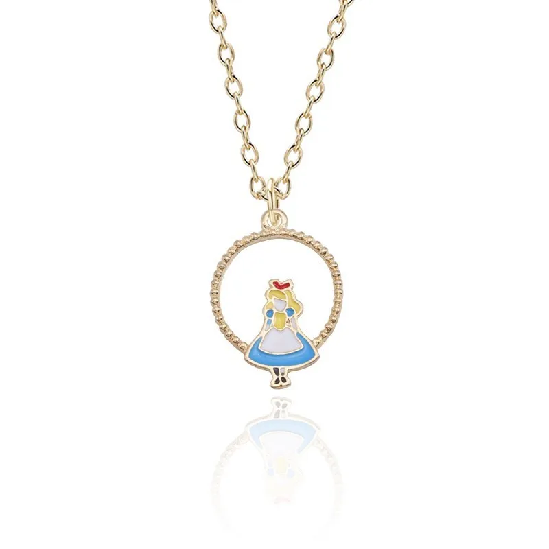 

Fashion Women Necklaces Jewelry Accessories Lovely Alice In Wonderland Pendant Cartoon Figure Gold Chain Necklace Collier Femme