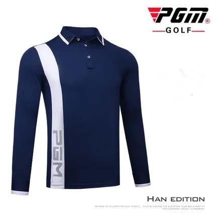 PGM Golf Спортивная Осенняя футболка поло с длинными рукавами для гольфа мужская Спортивная дышащая эластичная быстросохнущая футболка для гольфа с воротником - Цвет: navy