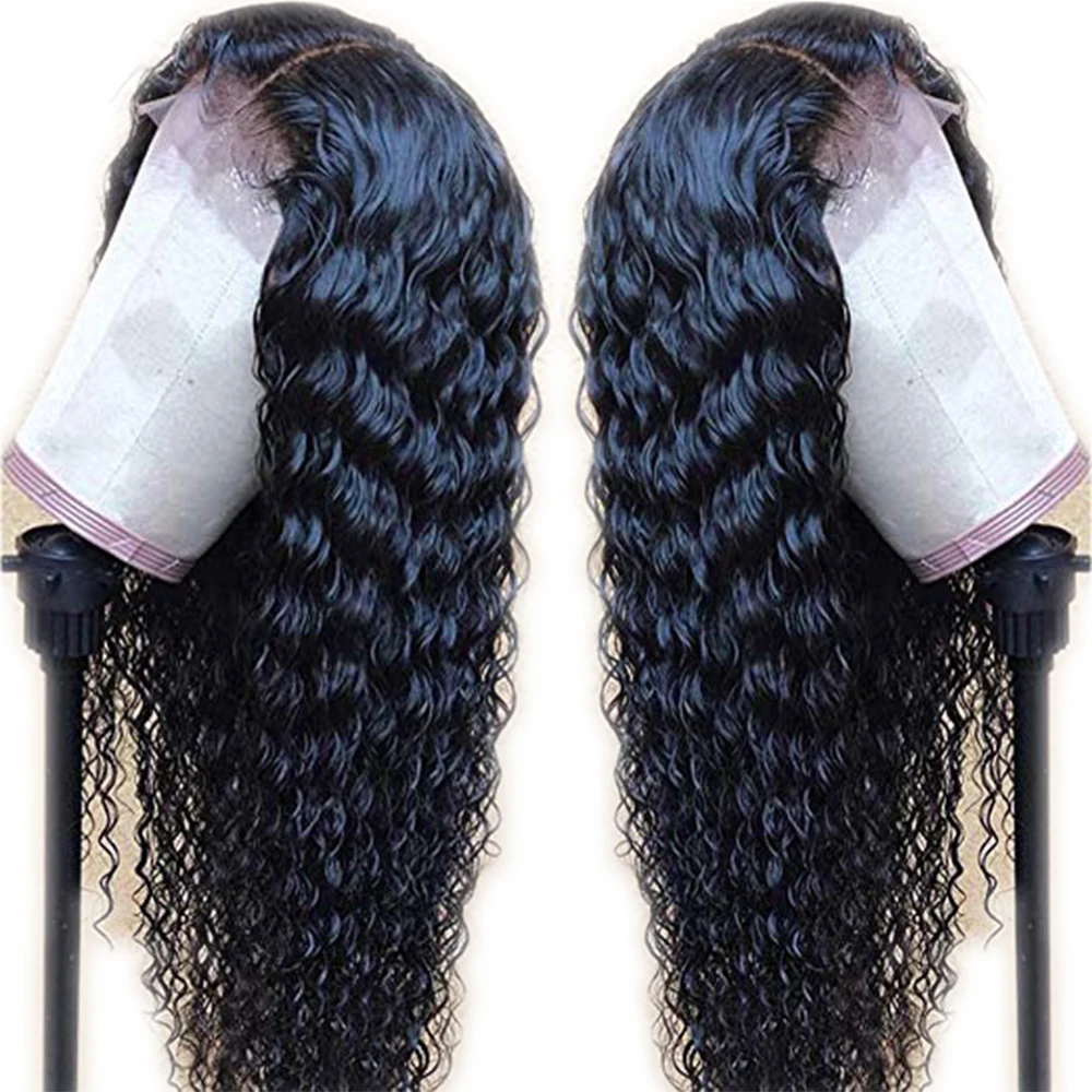 SimBeauty Glueless 13x4 парик фронта шнурка Бразильские глубокие вьющиеся человеческие волосы парики предварительно сорванные с волосами младенца